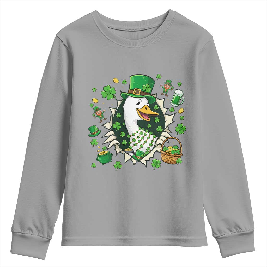 Funny Silly Irish Goose Youth Sweatshirt St Patricks Day Celebration TS12 Sport Gray Print Your Wear