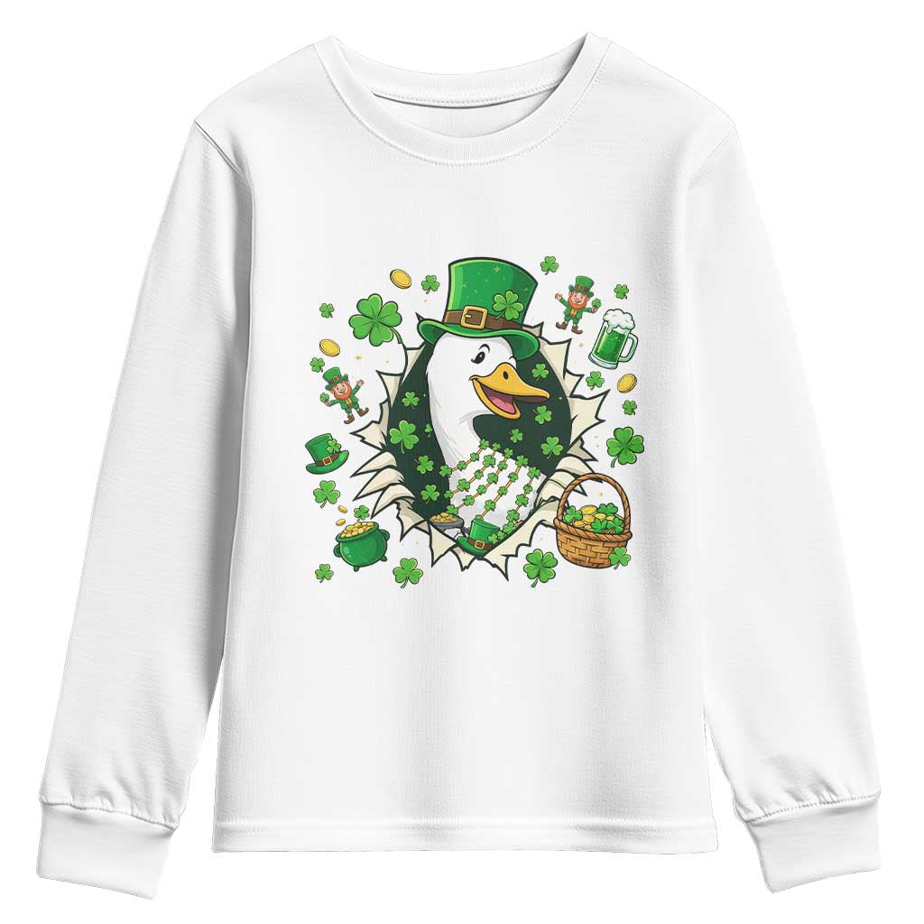 Funny Silly Irish Goose Youth Sweatshirt St Patricks Day Celebration TS12 White Print Your Wear