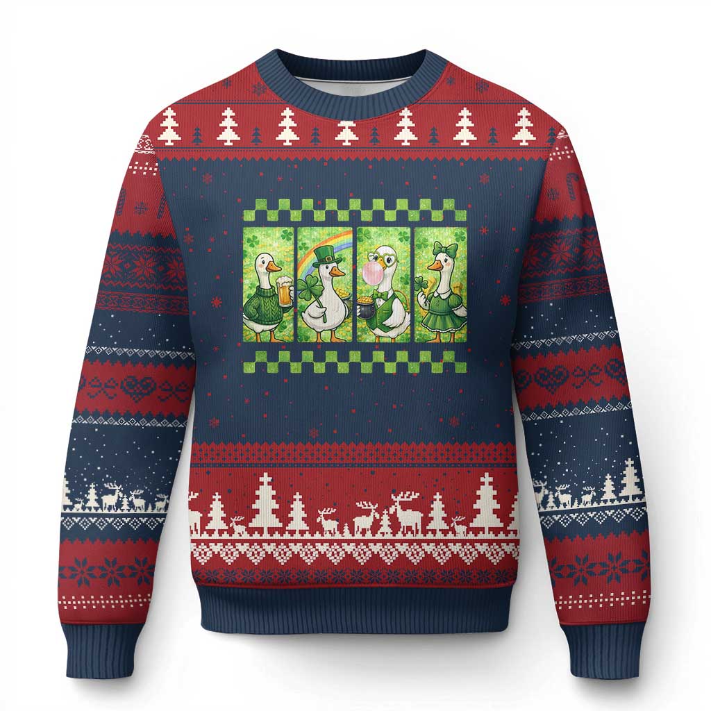Funny Silly Irish Goose Ugly Christmas Sweater St Patricks Day Goose Lover Gift TS12 Navy Red Print Your Wear