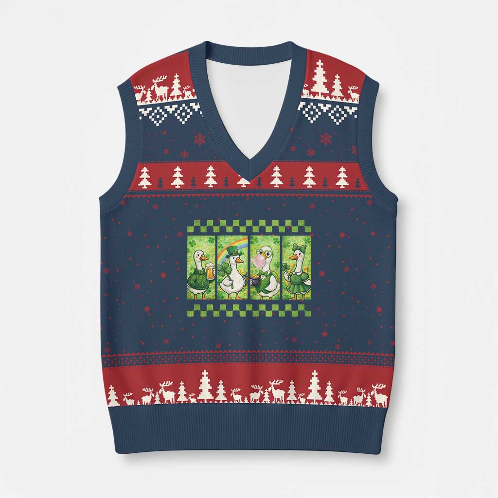 Funny Silly Irish Goose V-Neck Knit Sweater Vest St Patricks Day Goose Lover Gift TS12 Navy Red Print Your Wear