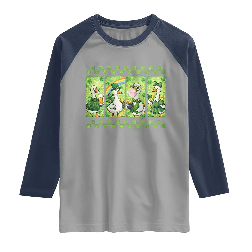Funny Silly Irish Goose Raglan Shirt St Patricks Day Goose Lover Gift TS12 Sport Gray Navy Print Your Wear