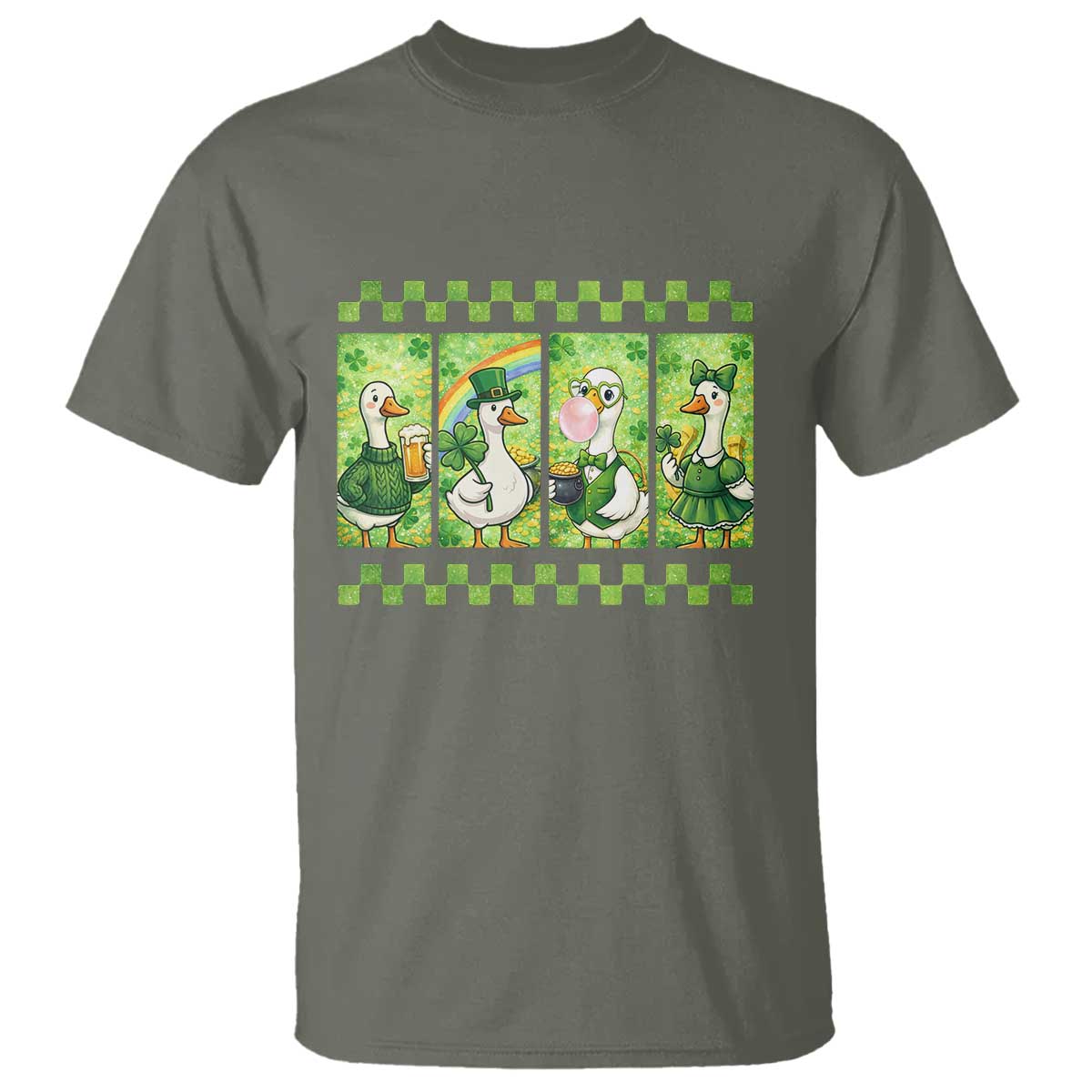 Funny Silly Irish Goose T Shirt St Patricks Day Goose Lover Gift TS12 Military Green Print Your Wear