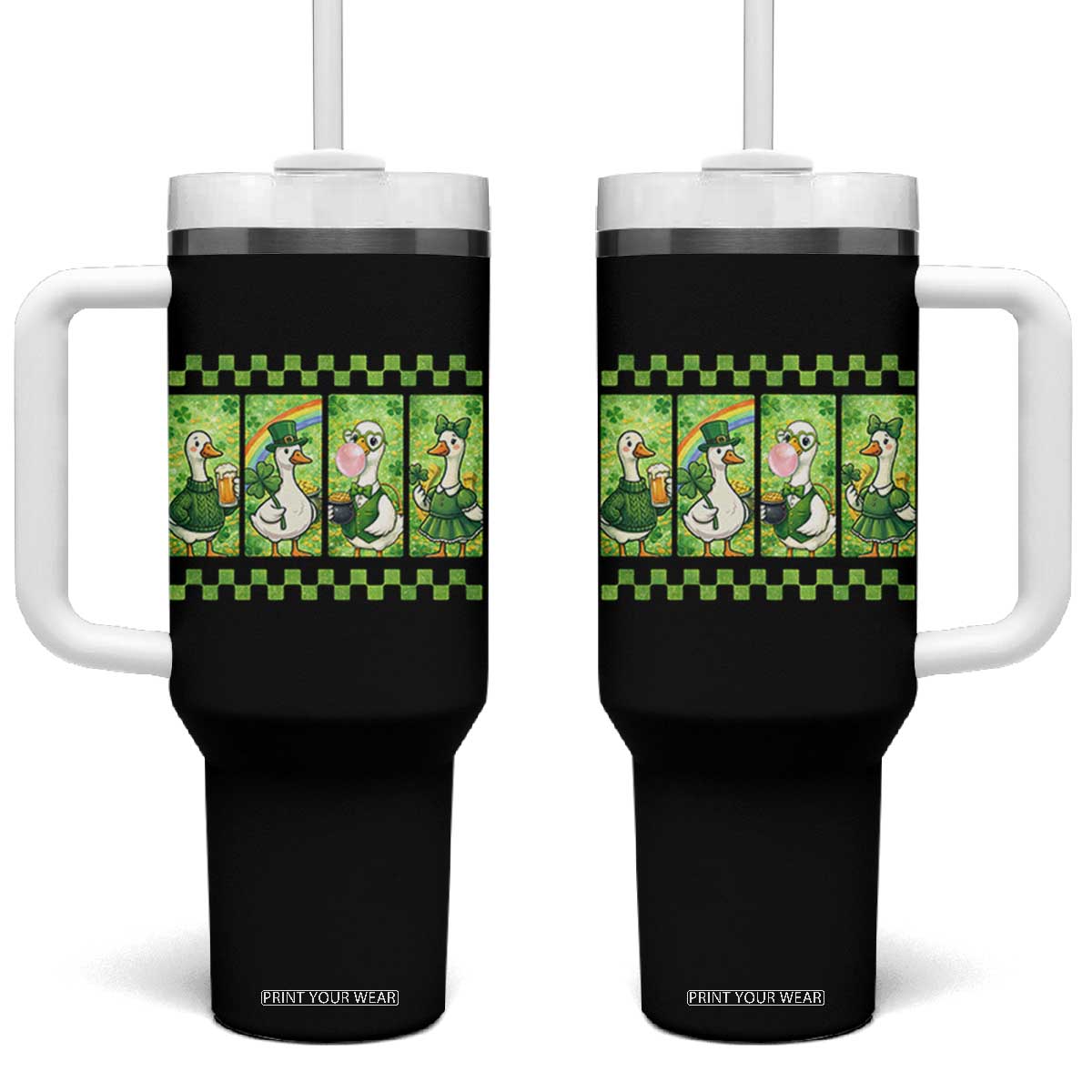 Funny Silly Irish Goose Tumbler With Handle St Patricks Day Goose Lover Gift TS12 One Size: 40 oz Black Print Your Wear