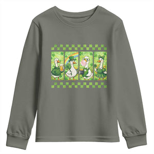Funny Silly Irish Goose Youth Sweatshirt St Patricks Day Goose Lover Gift TS12 Military Green Print Your Wear