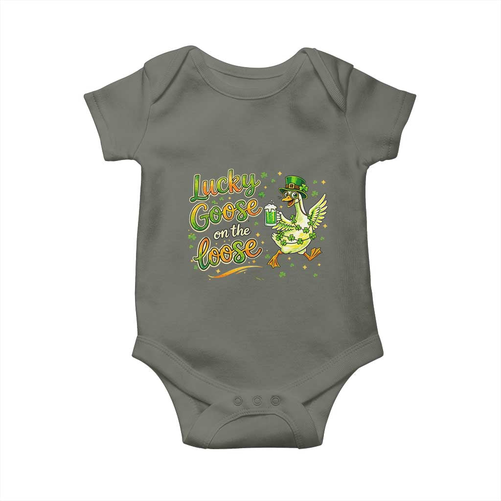 Retro Clover Duck Baby Onesie Lucky Goose On The Loose TS12 Military Green Print Your Wear