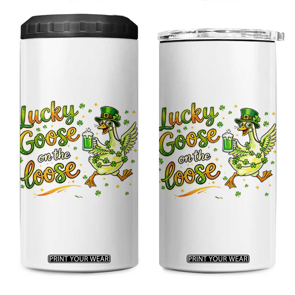 Retro Clover Duck 4 in 1 Can Cooler Tumbler Lucky Goose On The Loose TS12 One Size: 16 oz White Print Your Wear