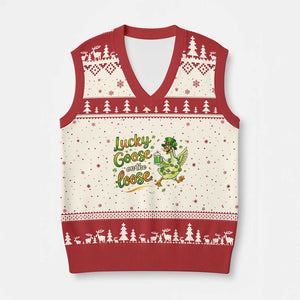Retro Clover Duck V-Neck Knit Sweater Vest Lucky Goose On The Loose TS12 Beige Red Print Your Wear