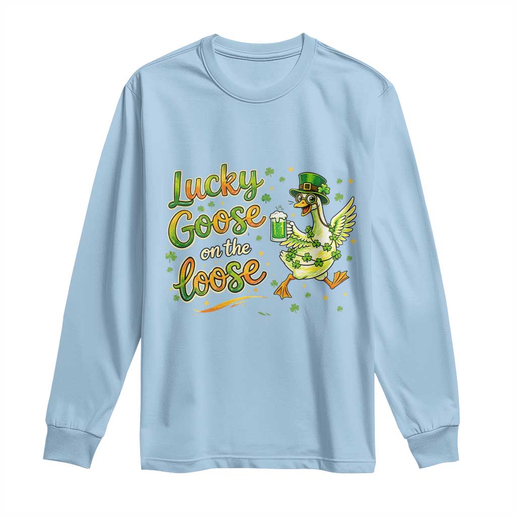 Retro Clover Duck Long Sleeve Shirt Lucky Goose On The Loose TS12 Light Blue Print Your Wear