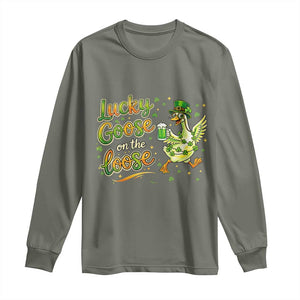 Retro Clover Duck Long Sleeve Shirt Lucky Goose On The Loose TS12 Military Green Print Your Wear