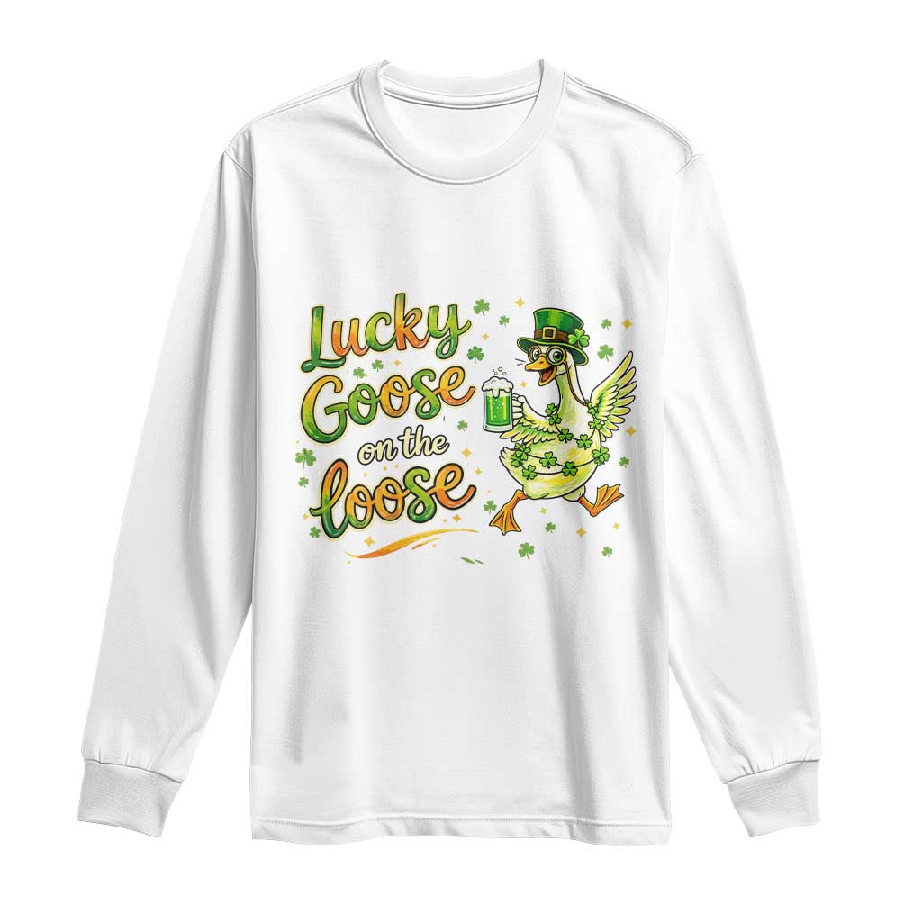 Retro Clover Duck Long Sleeve Shirt Lucky Goose On The Loose TS12 White Print Your Wear