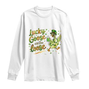Retro Clover Duck Long Sleeve Shirt Lucky Goose On The Loose TS12 White Print Your Wear