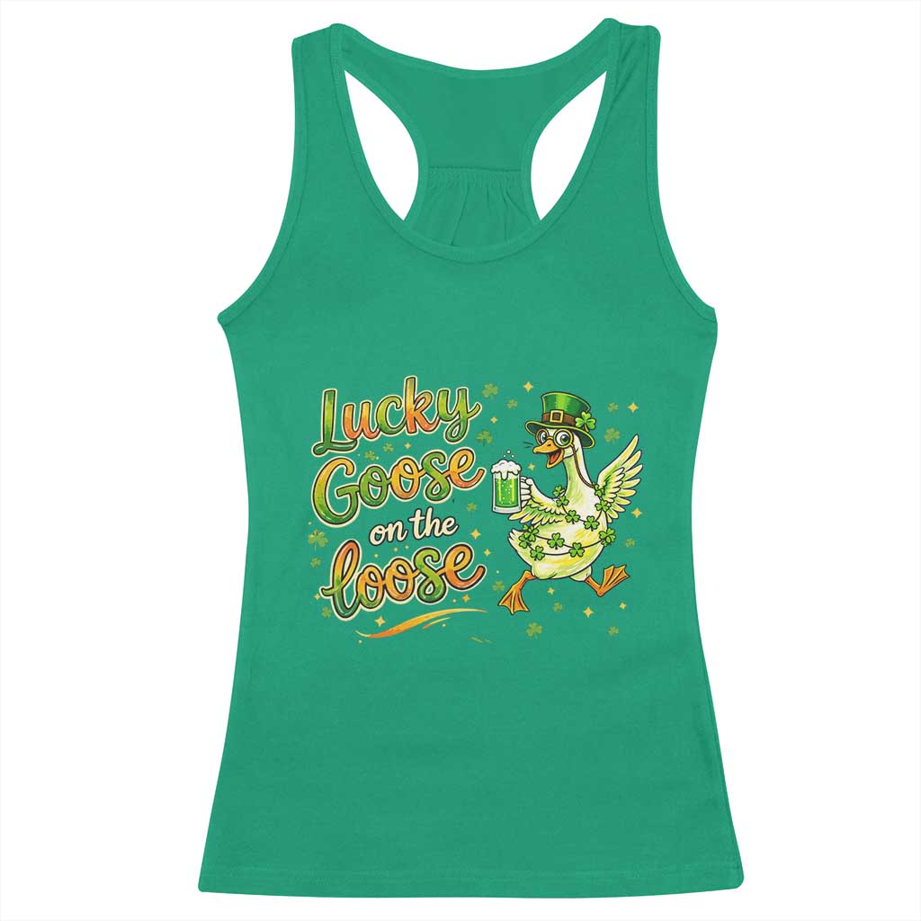 Retro Clover Duck Racerback Tank Top Lucky Goose On The Loose TS12 Irish Green Print Your Wear