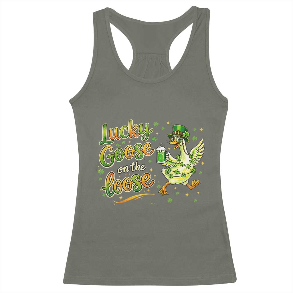 Retro Clover Duck Racerback Tank Top Lucky Goose On The Loose TS12 Military Green Print Your Wear