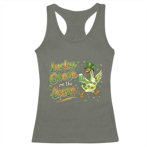Retro Clover Duck Racerback Tank Top Lucky Goose On The Loose TS12 Military Green Print Your Wear