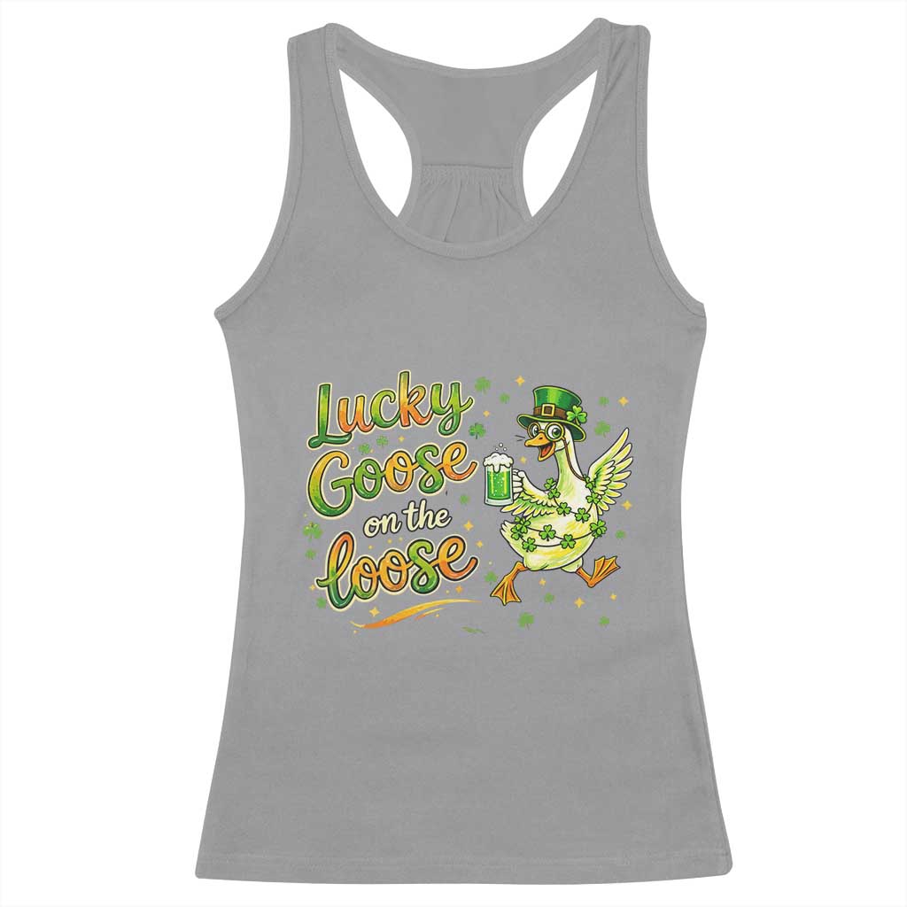 Retro Clover Duck Racerback Tank Top Lucky Goose On The Loose TS12 Sport Gray Print Your Wear