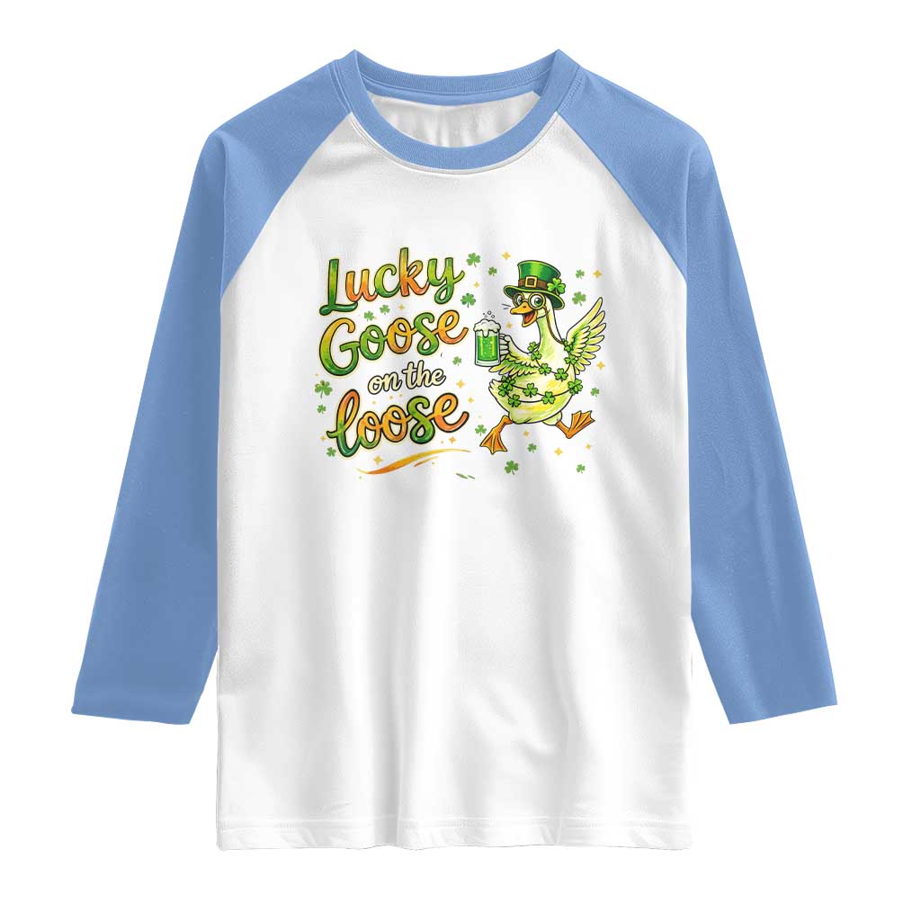 Retro Clover Duck Raglan Shirt Lucky Goose On The Loose TS12 White Carolina Blue Print Your Wear