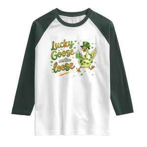 Retro Clover Duck Raglan Shirt Lucky Goose On The Loose TS12 White Dark Forest Green Print Your Wear