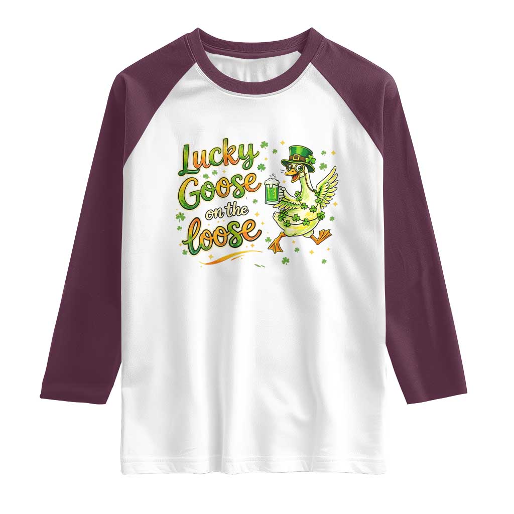 Retro Clover Duck Raglan Shirt Lucky Goose On The Loose TS12 White Maroon Print Your Wear