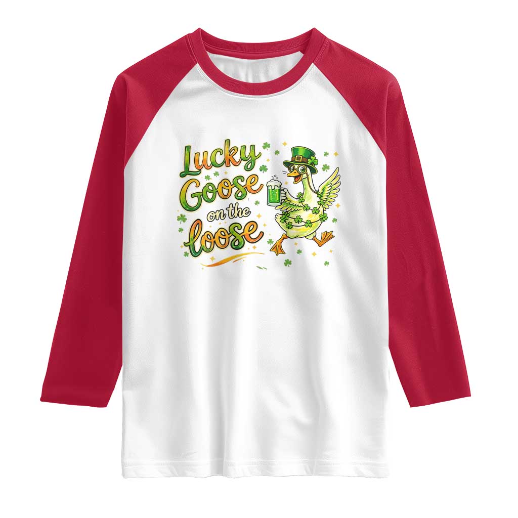 Retro Clover Duck Raglan Shirt Lucky Goose On The Loose TS12 White Red Print Your Wear