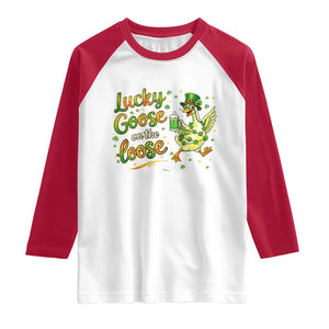 Retro Clover Duck Raglan Shirt Lucky Goose On The Loose TS12 White Red Print Your Wear