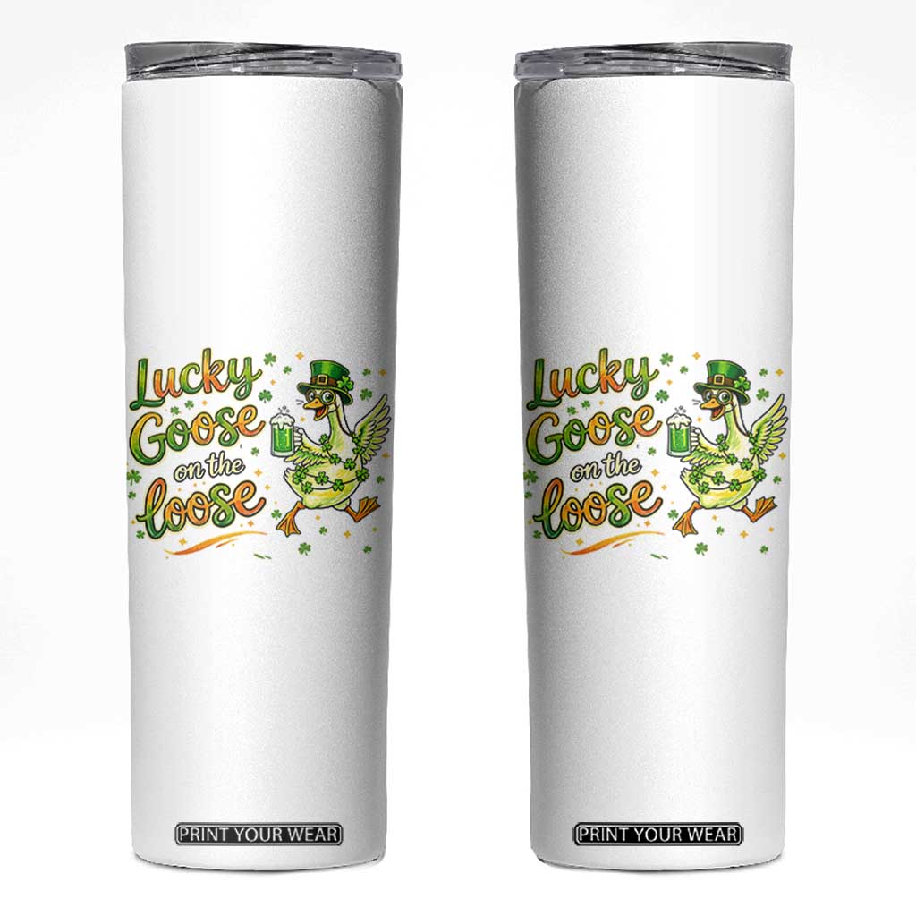 Retro Clover Duck Skinny Tumbler Lucky Goose On The Loose TS12 White Print Your Wear