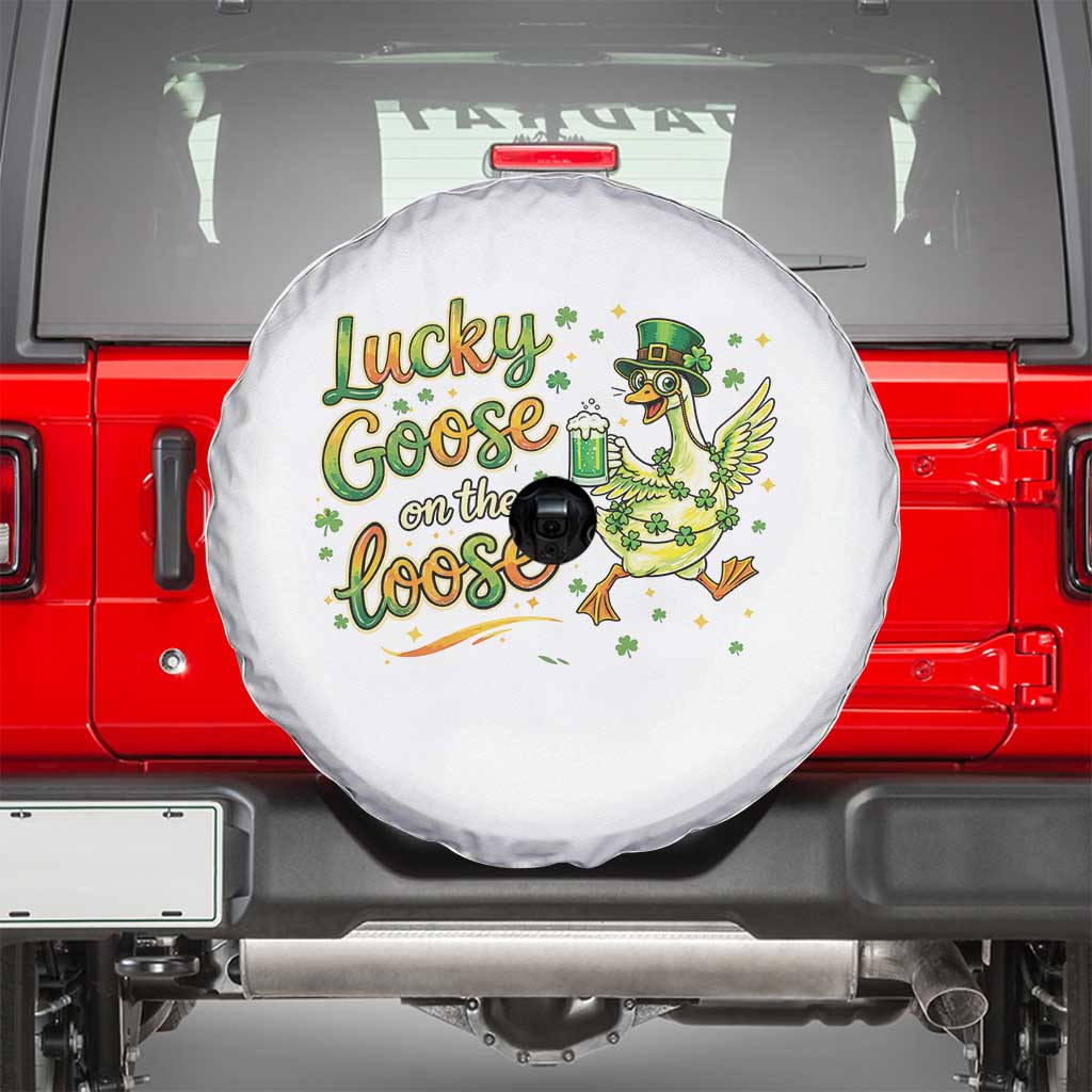Retro Clover Duck Spare Tire Cover Lucky Goose On The Loose TS12 White Print Your Wear