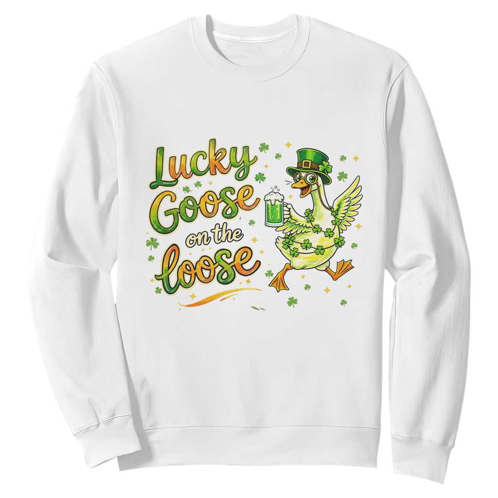 Retro Clover Duck Sweatshirt Lucky Goose On The Loose TS12 White Print Your Wear