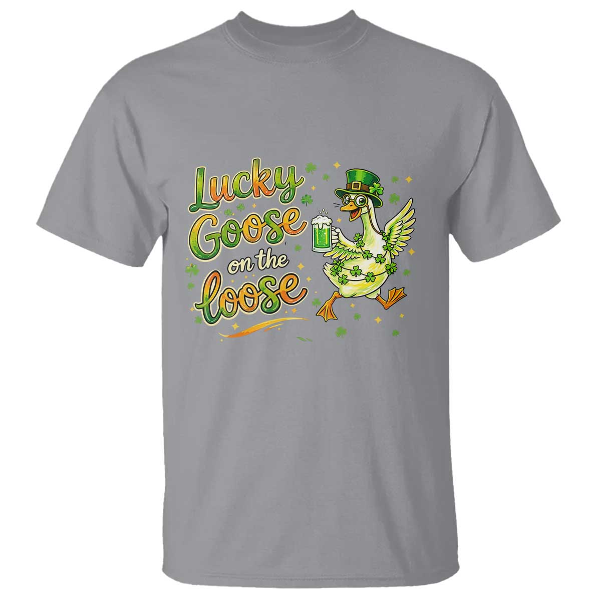 Retro Clover Duck T Shirt Lucky Goose On The Loose TS12 Sport Gray Print Your Wear