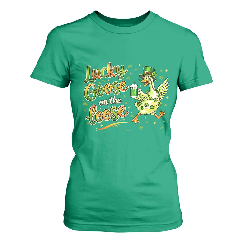Retro Clover Duck T Shirt For Women Lucky Goose On The Loose TS12 Irish Green Print Your Wear