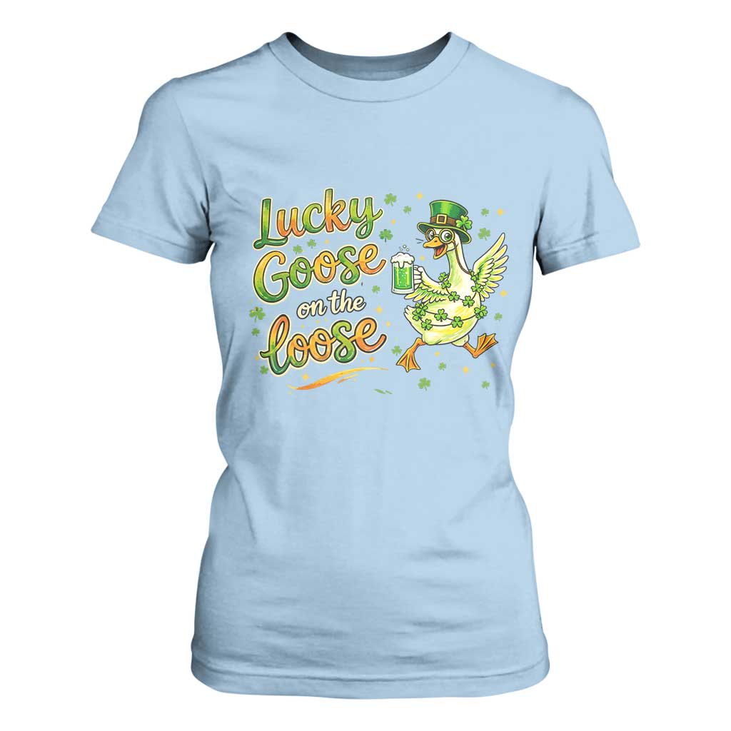 Retro Clover Duck T Shirt For Women Lucky Goose On The Loose TS12 Light Blue Print Your Wear