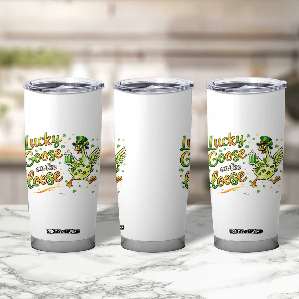 Retro Clover Duck Tumbler Cup Lucky Goose On The Loose TS12 Print Your Wear