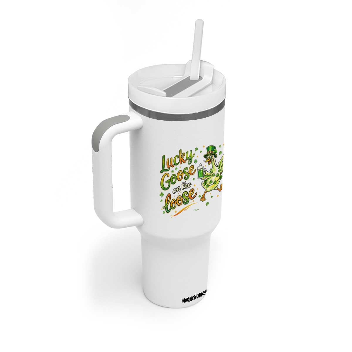 Retro Clover Duck Tumbler With Handle Lucky Goose On The Loose TS12 Print Your Wear