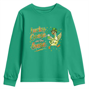 Retro Clover Duck Youth Sweatshirt Lucky Goose On The Loose TS12 Irish Green Print Your Wear