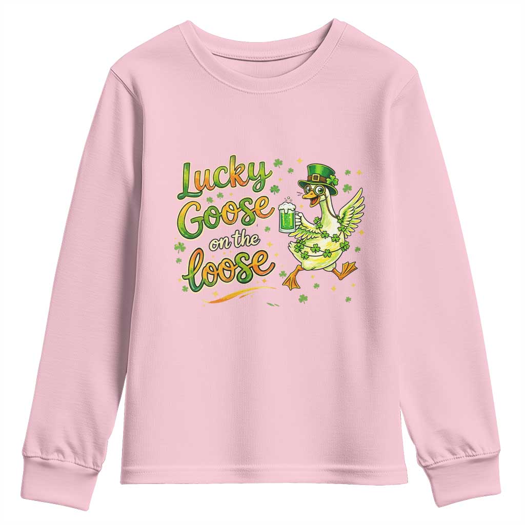 Retro Clover Duck Youth Sweatshirt Lucky Goose On The Loose TS12 Light Pink Print Your Wear