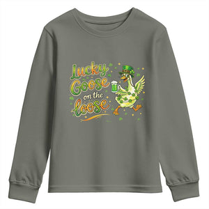 Retro Clover Duck Youth Sweatshirt Lucky Goose On The Loose TS12 Military Green Print Your Wear