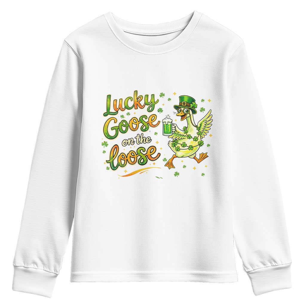 Retro Clover Duck Youth Sweatshirt Lucky Goose On The Loose TS12 White Print Your Wear