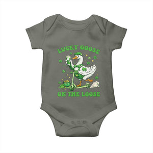 Funny Irish Goose Lover Baby Onesie Lucky Goose On The Loose TS12 Military Green Print Your Wear