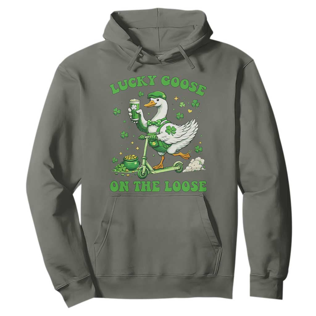 Funny Irish Goose Lover Hoodie Lucky Goose On The Loose TS12 Military Green Print Your Wear