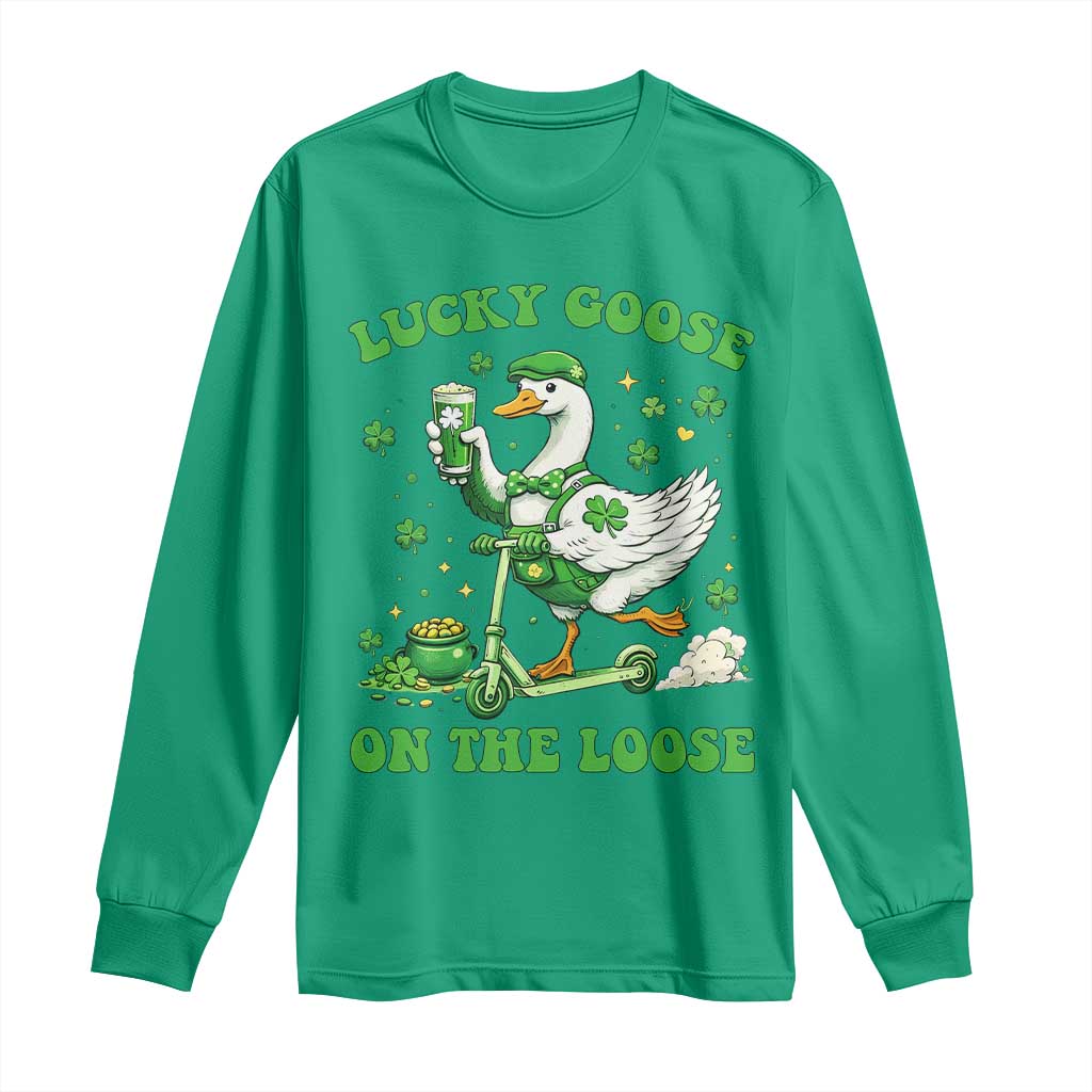 Funny Irish Goose Lover Long Sleeve Shirt Lucky Goose On The Loose TS12 Irish Green Print Your Wear