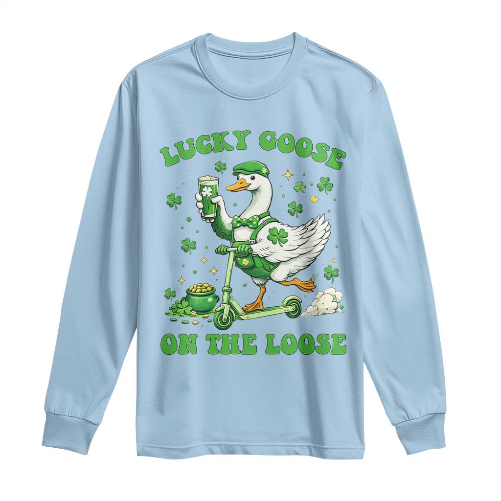 Funny Irish Goose Lover Long Sleeve Shirt Lucky Goose On The Loose TS12 Light Blue Print Your Wear
