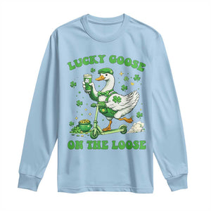Funny Irish Goose Lover Long Sleeve Shirt Lucky Goose On The Loose TS12 Light Blue Print Your Wear