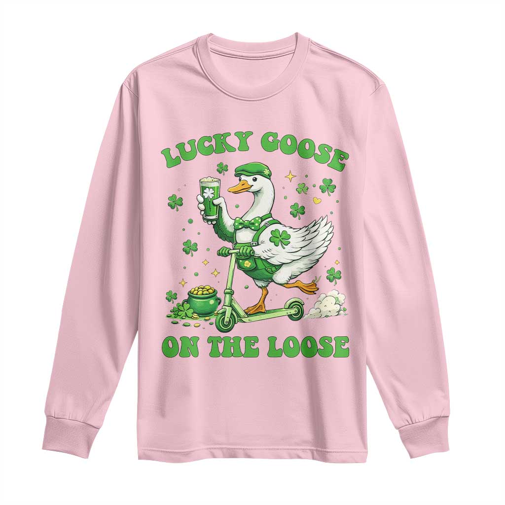 Funny Irish Goose Lover Long Sleeve Shirt Lucky Goose On The Loose TS12 Light Pink Print Your Wear