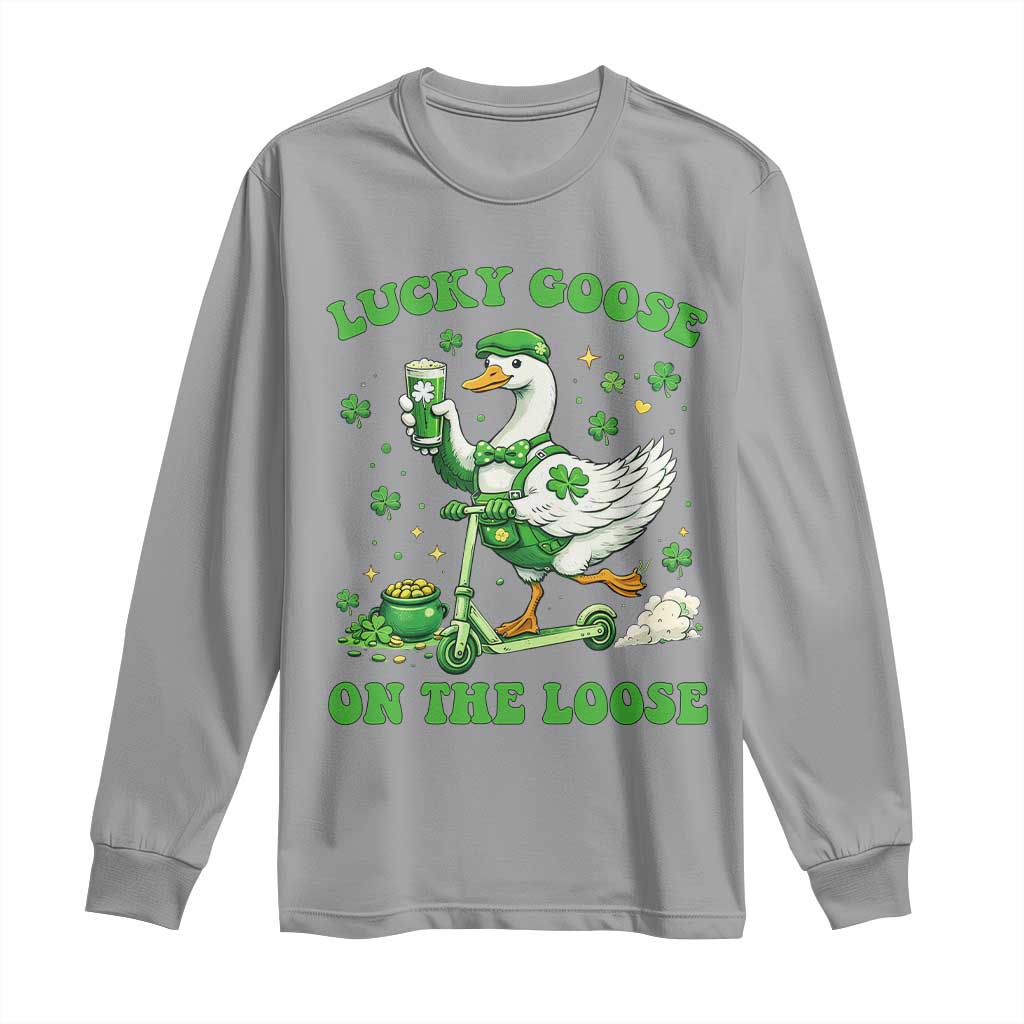Funny Irish Goose Lover Long Sleeve Shirt Lucky Goose On The Loose TS12 Sport Gray Print Your Wear