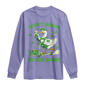 Funny Irish Goose Lover Long Sleeve Shirt Lucky Goose On The Loose TS12 Violet Print Your Wear