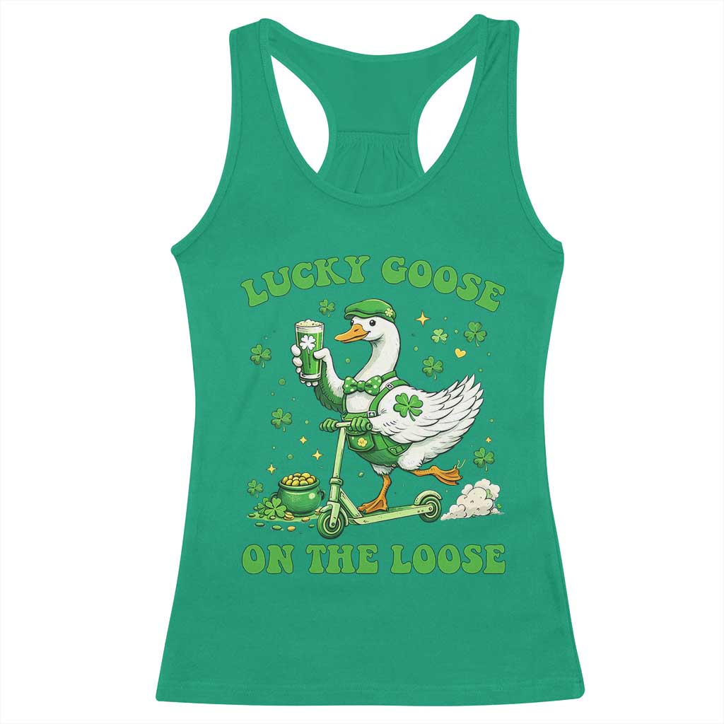 Funny Irish Goose Lover Racerback Tank Top Lucky Goose On The Loose TS12 Irish Green Print Your Wear