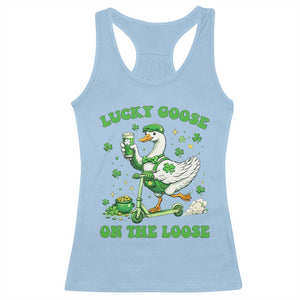Funny Irish Goose Lover Racerback Tank Top Lucky Goose On The Loose TS12 Light Blue Print Your Wear
