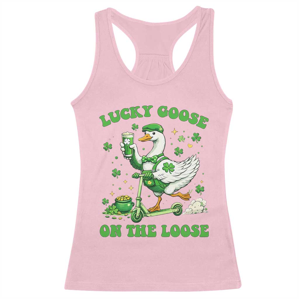 Funny Irish Goose Lover Racerback Tank Top Lucky Goose On The Loose TS12 Light Pink Print Your Wear