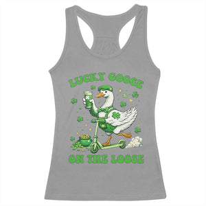 Funny Irish Goose Lover Racerback Tank Top Lucky Goose On The Loose TS12 Sport Gray Print Your Wear