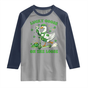 Funny Irish Goose Lover Raglan Shirt Lucky Goose On The Loose TS12 Sport Gray Navy Print Your Wear