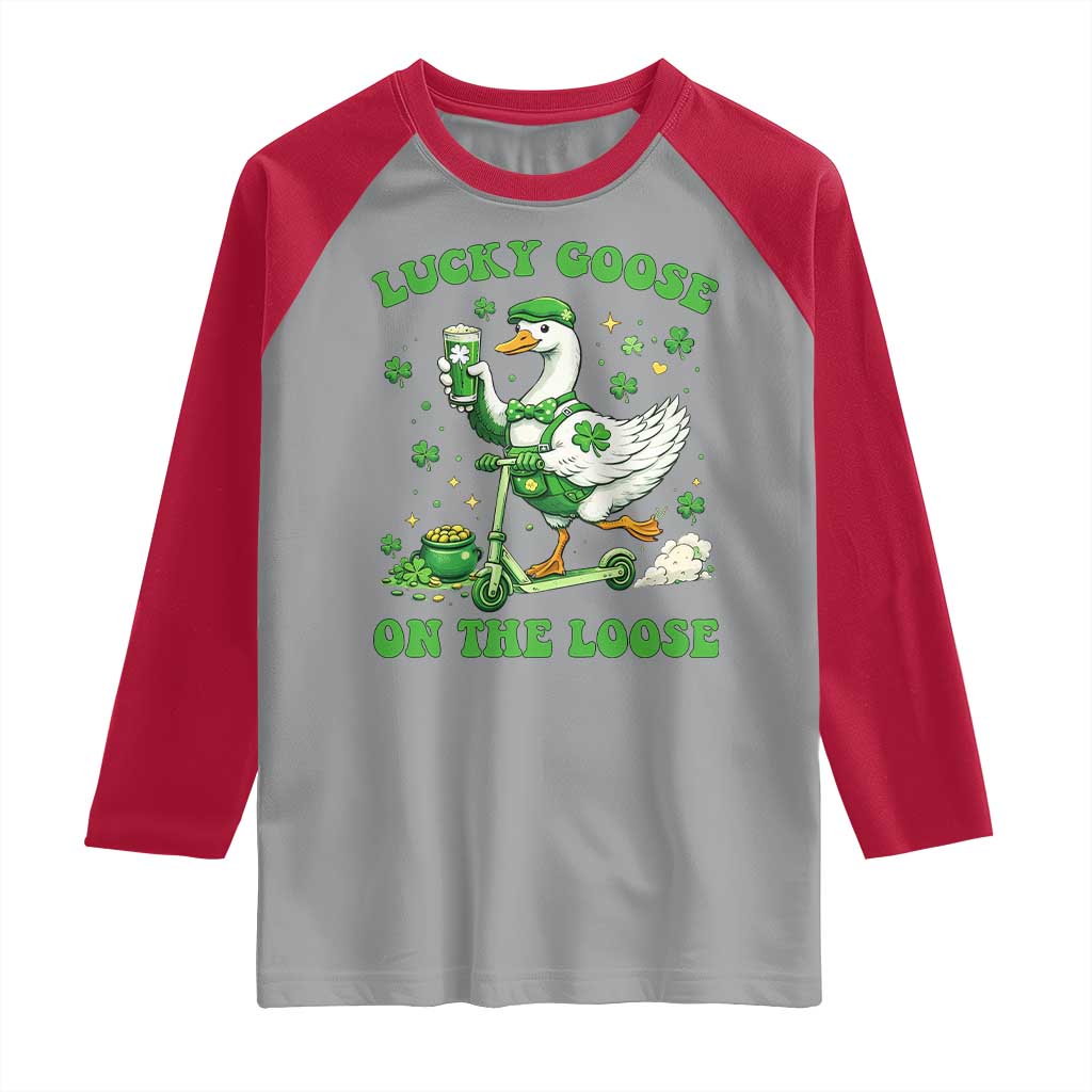 Funny Irish Goose Lover Raglan Shirt Lucky Goose On The Loose TS12 Sport Gray Red Print Your Wear